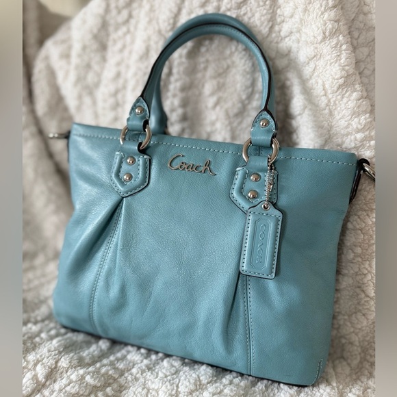 Coach Handbags - Vintage Coach Y2K Mini Ashley Leather Tote & Crossbody Bag Tiffany Blue & Silver